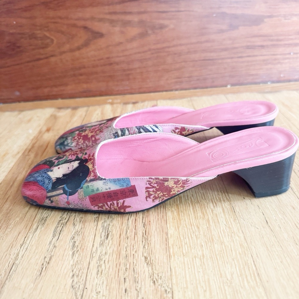 JEON Icon Shoes Women 7.5 Traditional Japanese Wearable Art Geisha Heels Pink - Picture 6 of 7